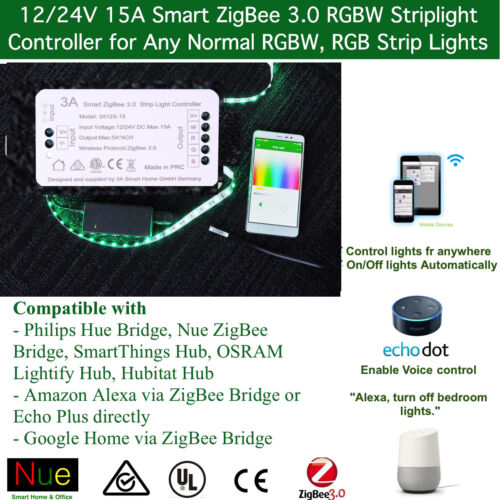 Controlador de tira de luz LED ZigBee RGB RGBW para Echo Plus SmartThings Google Home - Imagen 1 de 7