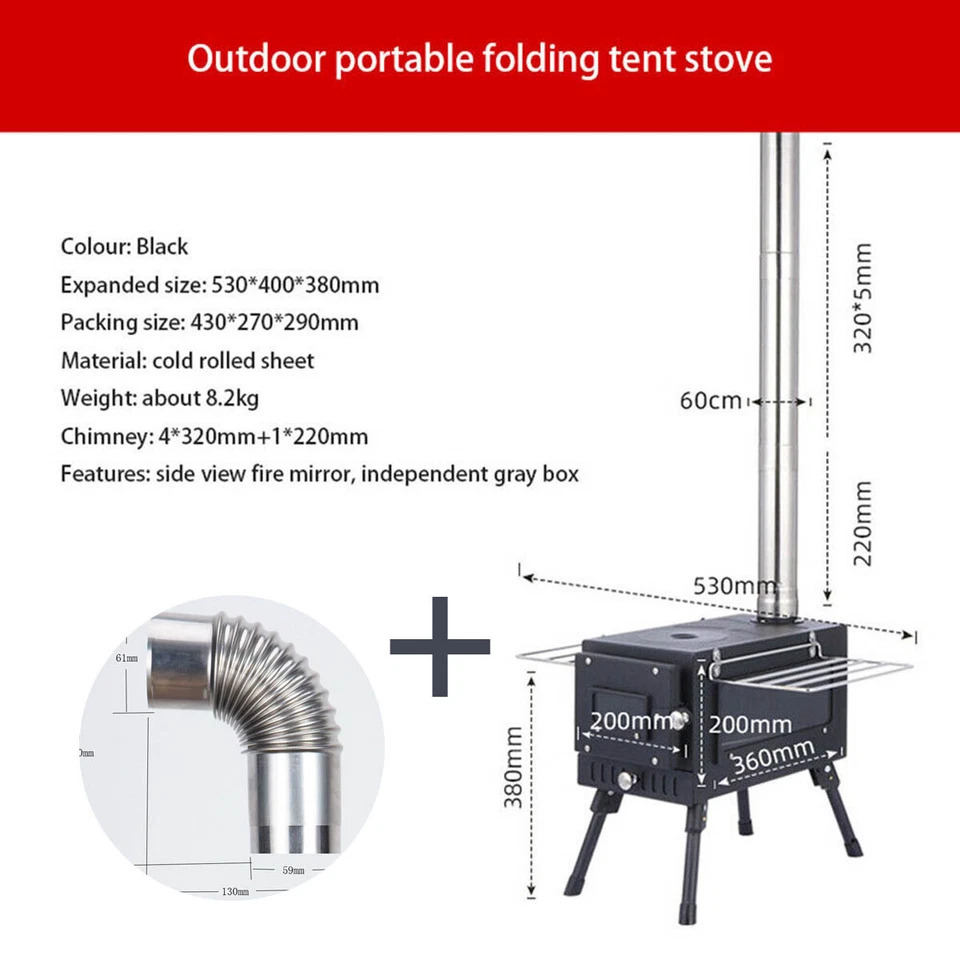 Tent Heating Stove Fire Wood Heater Outdoor Picnic Camping Wood Stove Folding AU