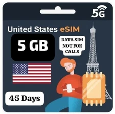 5-10-15GB- 45 Days USA Prepaid ONLY DATA QR eSIM 5G 4G LTE 5MIN.TO ACTIVATE. !!!