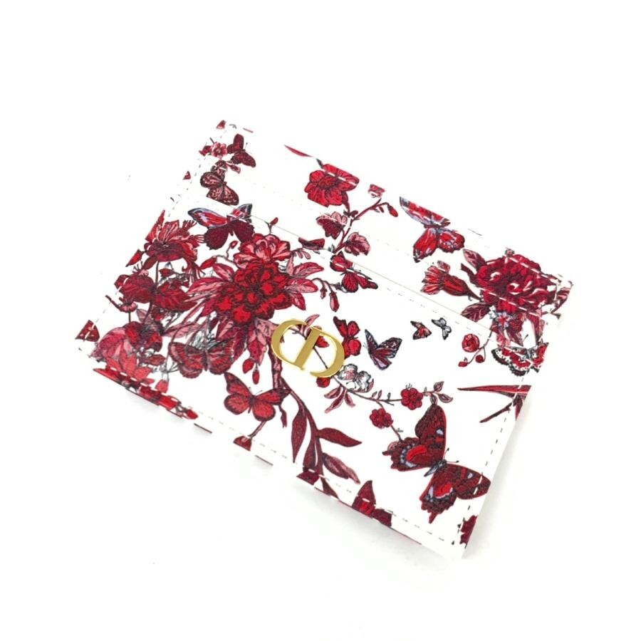 Christian Dior Caro XS Wallet in White Leather with Floral Print Authentic