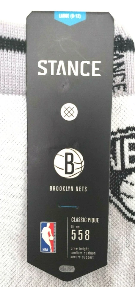 Meias Brooklyn Nets NBA Stance Arena logotipo tripulação branco/cinza tamanho grande (9-12) - Imagem 4 de 4
