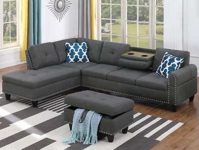 L-Shaped Sectional Sofa Set Left Hand Facing Living Room Couch Storage Ottoman