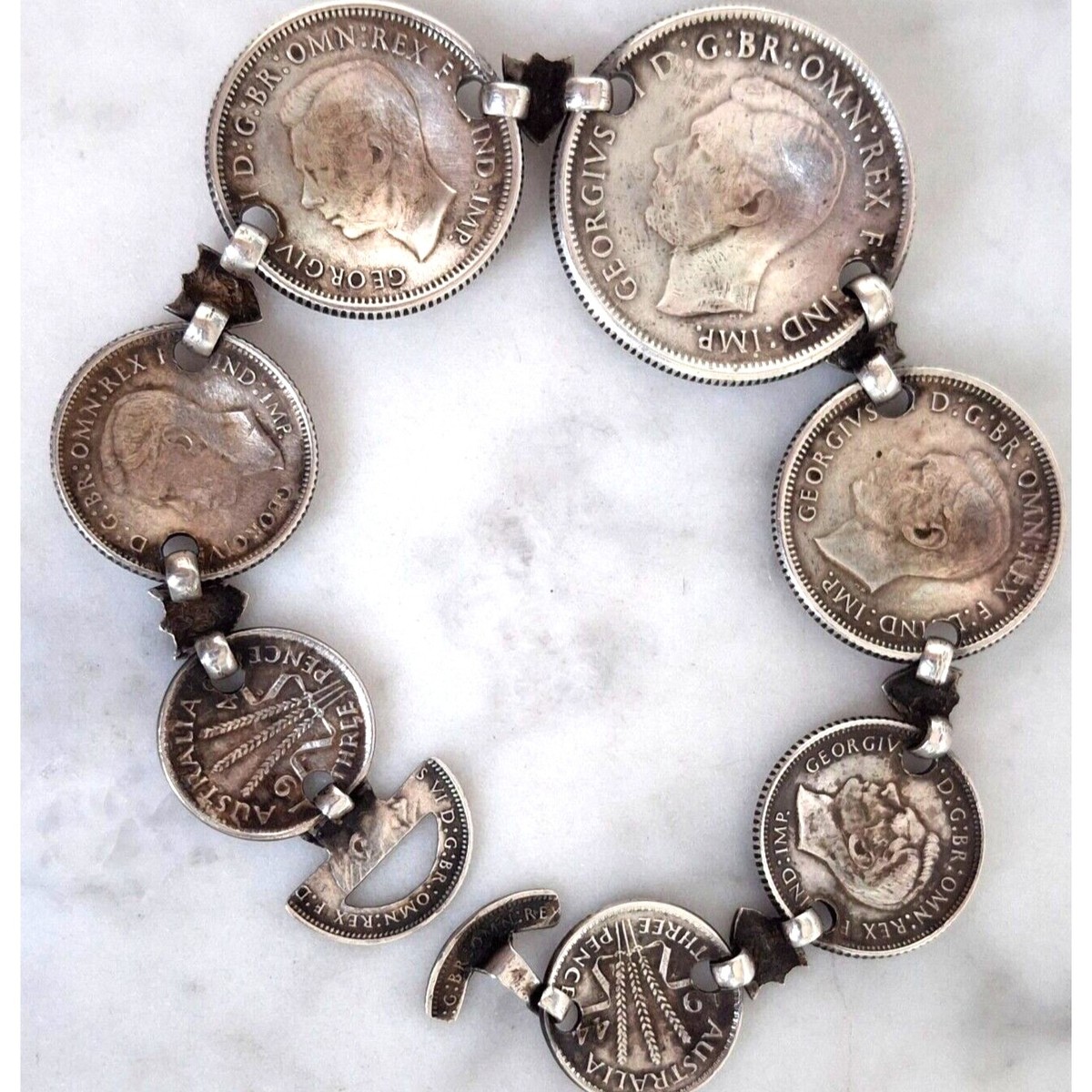 WWII ERA AUSTRALIAN 925 STERLING SILVER COIN BRACELET SKY | eBay