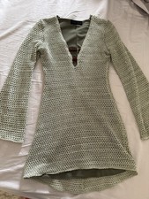 ZARA Long Sleeve Crochet Tunic Beaded Detail Metallic Dress XS New Women’s