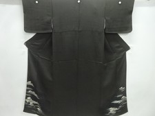 7731448: JAPANESE KIMONO / ANTIQUE TOMESODE / SILK / EMBROIDERY / KINSHA / PINE