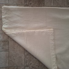 Vtg F/Q Soft Acrylic Ivory Color Blanket Satin Trim All Around Waffle 86"x98"