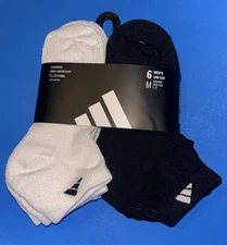 Adidas Socks Low Cut Cushioned Mens Med 5-8 6 Pairs White Black Arch Support New