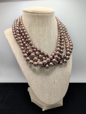 Lia Sopia Cafe Au Lait Multi Strand Faux Pearl Necklace Bib Statement 15-18 Inch