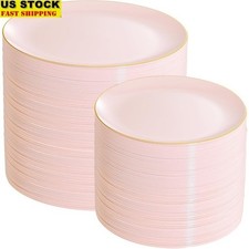 Pink Disposable Plates Set 100 Count Durable Elegant Party Dinner Dessert Plates