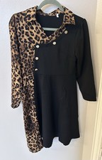 Black Leopard long sleeve Collared Dress Pull-on Womens XL