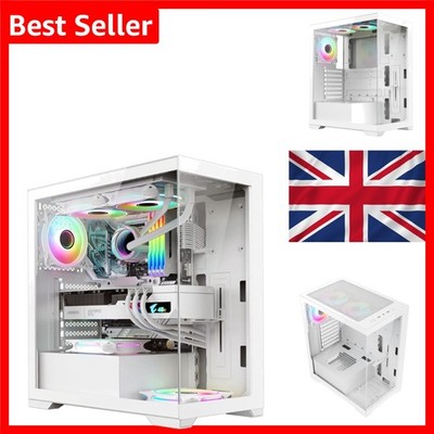 VIEW Gaming PC Gehäuse Mid Tower ATX Hartglas Weiß LED Lüfter