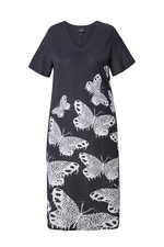 Ulla Popken Damen große Größen Slinky Midikleid Schmetterlinge V Ausschnitt