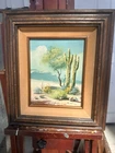 Vintage Canvas Desert Landscape Painting Picture Signed Joshua Tree Cactus