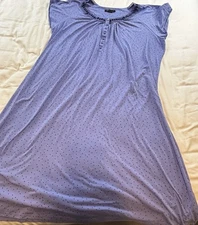 Women’s Earth Angels Lace Trim Button Front Purple Dot Cozy Nightgown Size XL