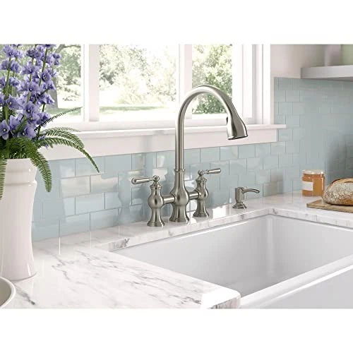 KOHLER CAPILANO GRIFO PUENTE 2 MANIJAS CON DISPENSADOR DE JABÓN - PLATEADO Foto 3 de 4