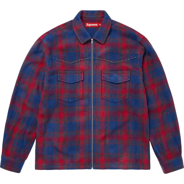 Supreme Studded Shadow Plaid Zip Up Shirt Navy | eBay
