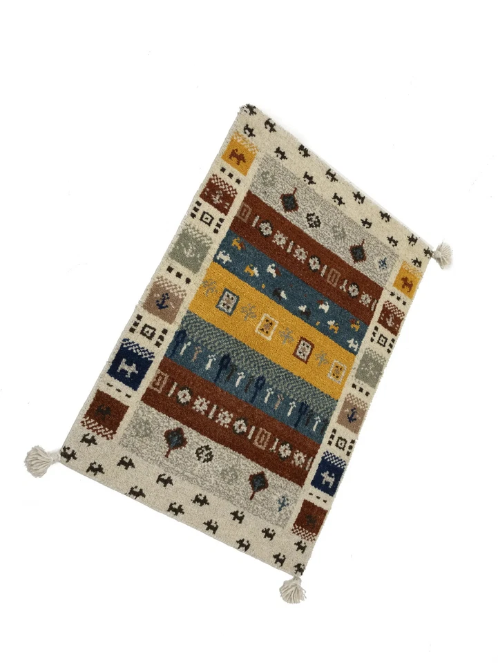 2X3 ft Hand-Knotted Tribal Gabbeh Rugs Modern Bed Room Carpets - Image 3 of 4