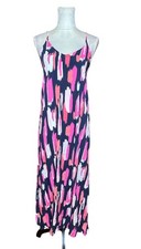 Mary Square Abstract Maxi Dress Small Criss Cross Back Pink Navy Summer