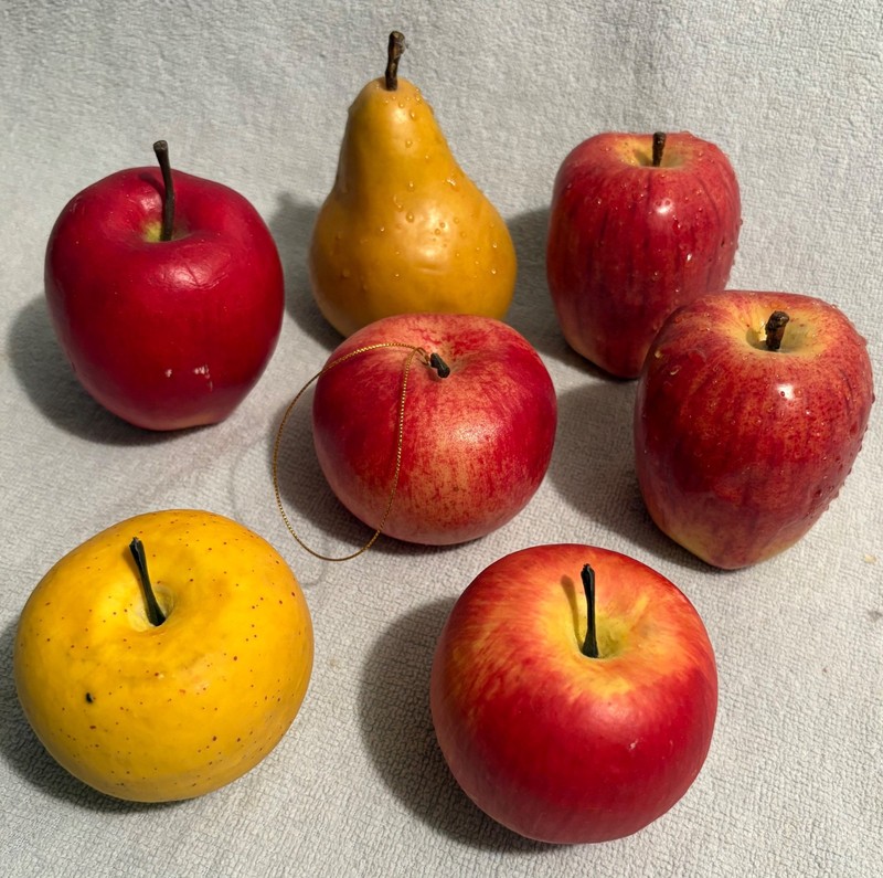 Vintage Lot of 7 Artificial Fruit - Red Apples, yellow apple and pear
