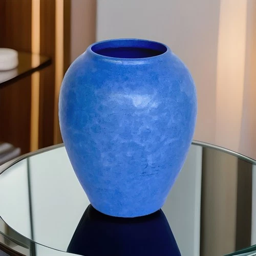 Vintage c 1930's Blue Vellum Brush McCoy Art Pottery Vase, 6-1/4" Tall