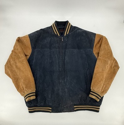 Vintage 90s Phase Two Navy & Tan Suede Leather Varsity Jacket Men s Size 3XL