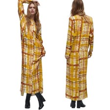 Zara Dress Tie Dye Plaid Print Dolman Sleeve Maxi Mustard Yellow M Blogger Fav