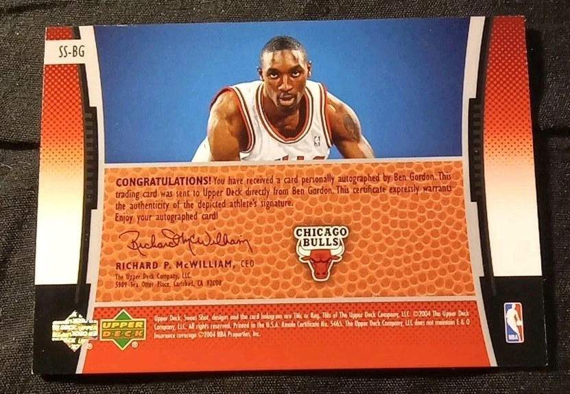 2004-05 BEN GORDON UPPER DECK SWEET SHOT SIGNATURE SHOTS ROOKIE AUTO BULLS UCONN - Image 2 of 2