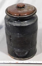 Rare antique redware oyster jar early 19th c tobacco pickling storage butter lid