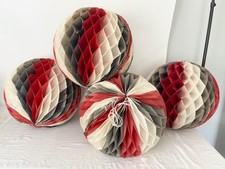 Vintage Honeycomb Decor Large Red White Blue Balls Made in USA Lot 4