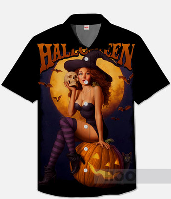 Halloween Vintage Pin Up Art Beauty Sitting On A Pumpkin Printing Short Sleev