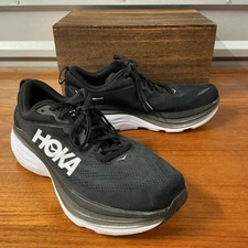 Hoka One One Men Bondi 8 Black Mesh Running Shoe Wide 1127953 BWHT Size 12.5EE