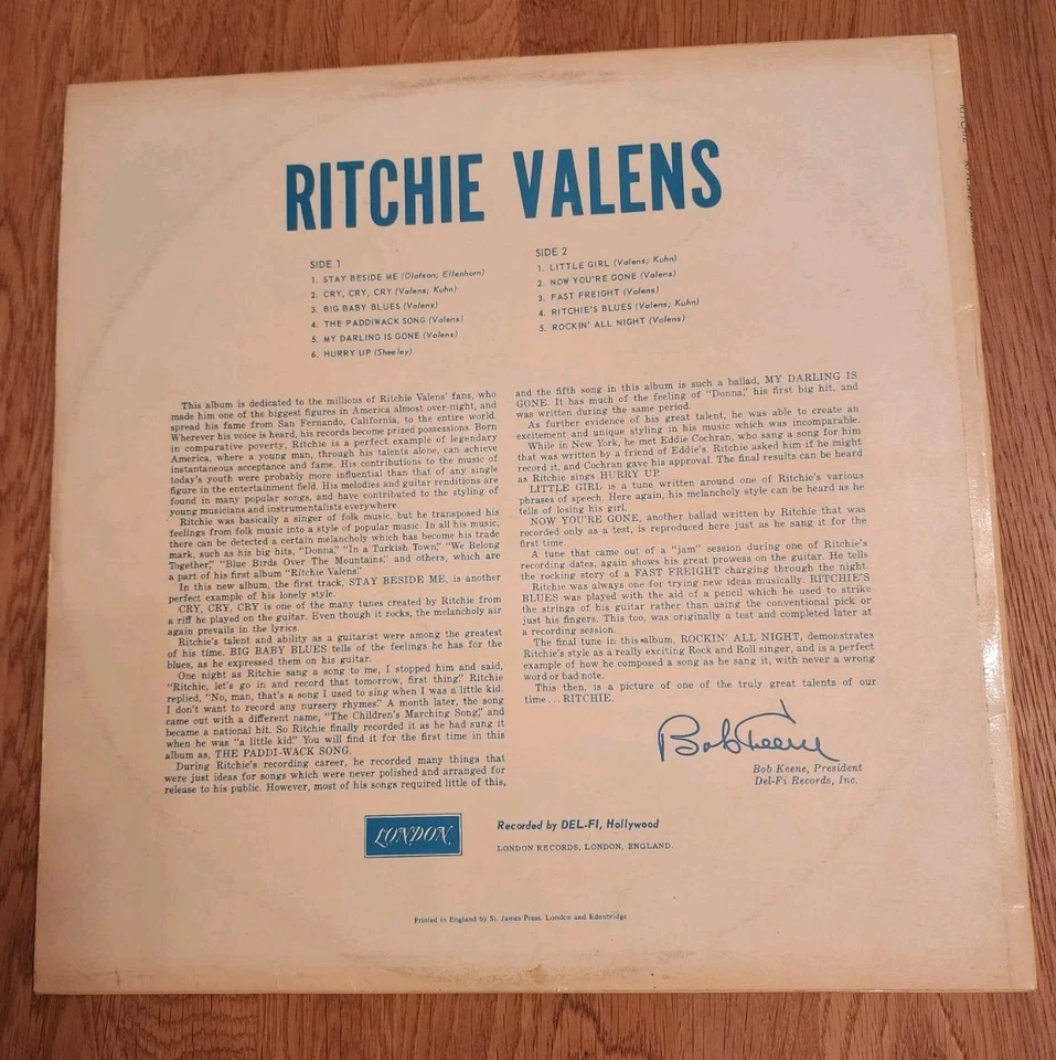 RITCHIE VALENS ORIGINAL 1961 U.K. LONDON L.P. RITCHIE VALENS - Image 2 of 4