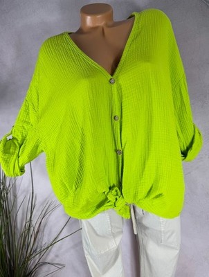 Damen Musselin BLUSE Italy Holzknöpfe one size LIME