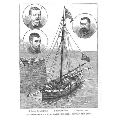 DOVER HARBOUR Homeward Bound Boat with Captain and Crew - Antique Print 1887