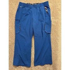 FIGS Scrub Pants Womens 38 Blue Elastic Waist Cargo Crop Work Utility Pockets 