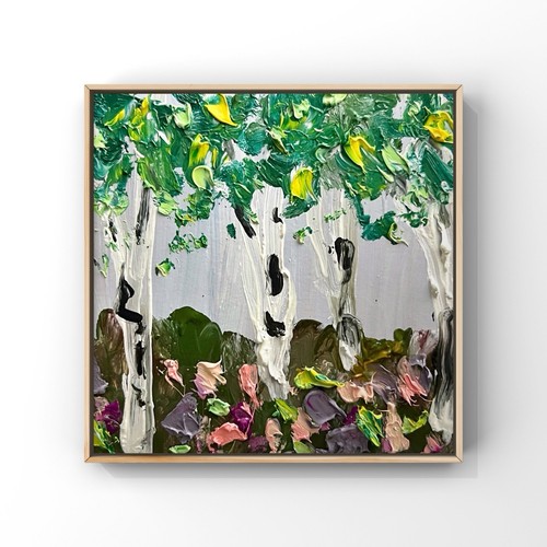 Original Oil Painting Abstract Birch Tree Art Birch Painting Impasto Wildflowers - Picture 4 of 14