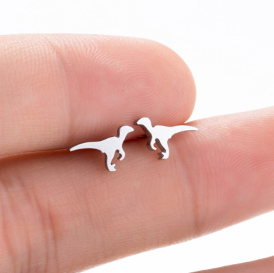Punk Unisex Titanium Tiny Dinosaur Gold/Silver Stud Earring