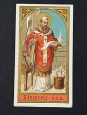 tarjeta sagrada cromolitografía santino "SAN ISIDORO. S.O.B." PUBLICIDAD CHOCOLATE