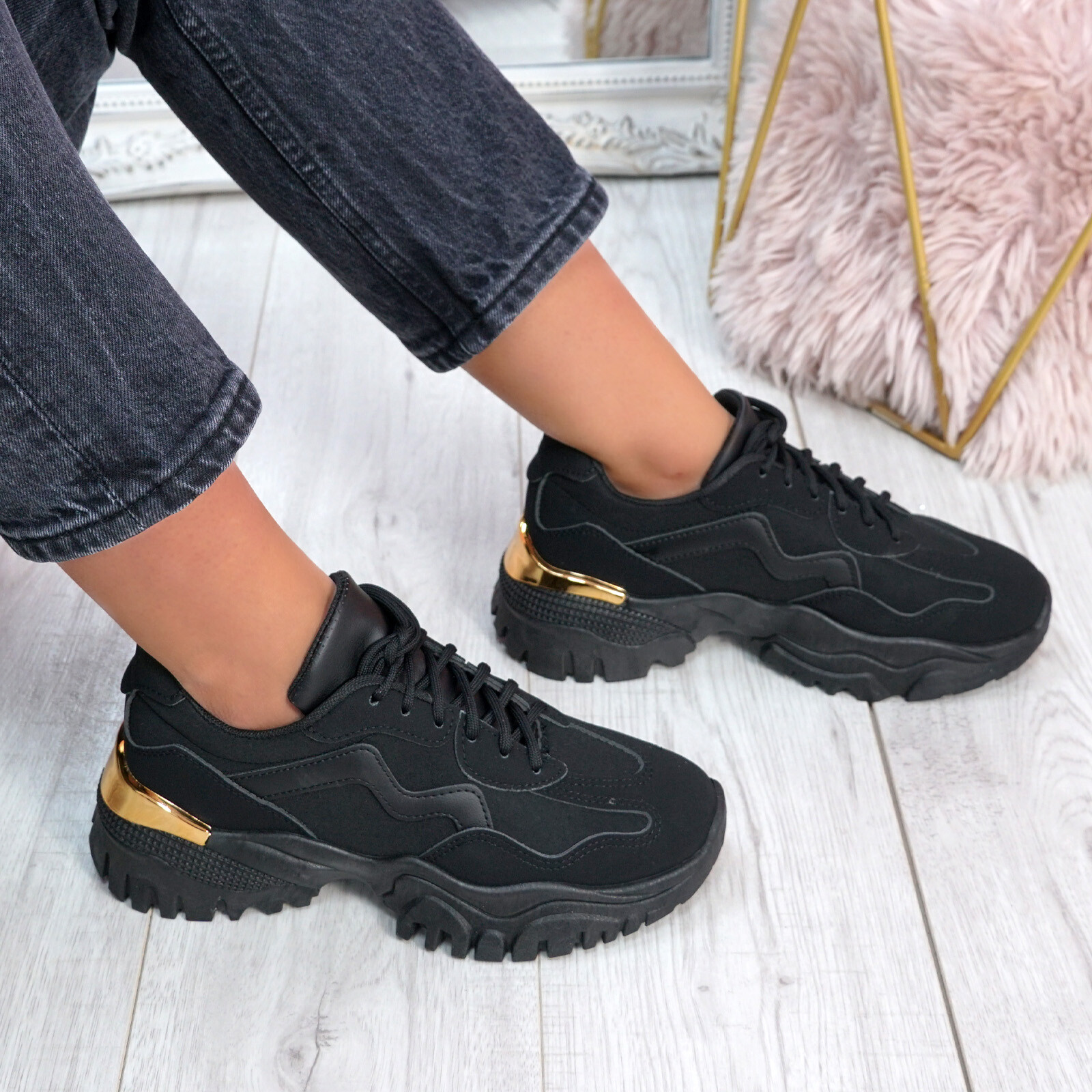 WOMENS CHUNKY TRAINERS LADIES LACE UP HEEL SPORT SNEAKERS FASHION WOMEN