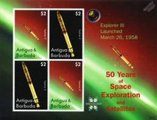 EXPLORER 3 Satellite / 50 Years of Space Exploration Stamp Sheet #1 2008 Antigua