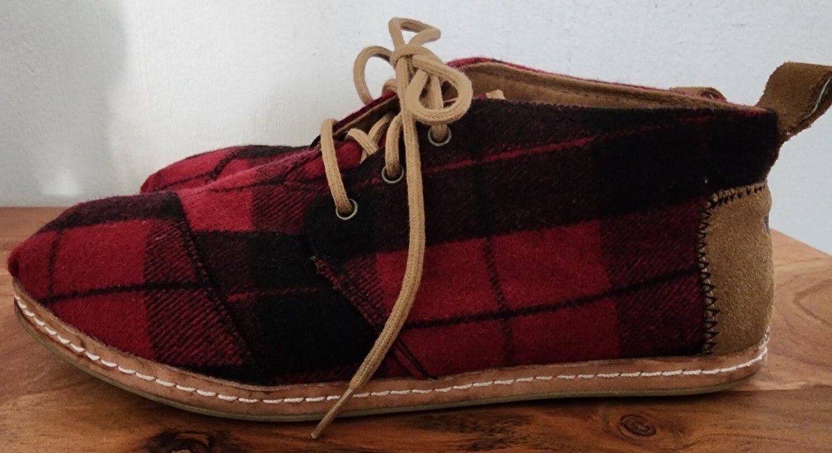 Ankle Booties Toms Red Plaid Felt Women's Bota Boots TOMS