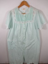Vintage Barbizon Button Up Nightgown Women Lightweight Green Housedress Robe
