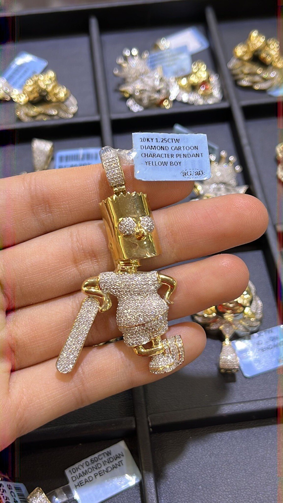 Sold Out Bart Simpson 1 Carat Natural Diamond Pendant 10K Gold. Cartoon Simpsons