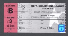FINAL 1995 -- Ajax Amsterdam v AC Milan -- Champions League Ticket