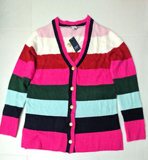 Crown  Ivy Women Ribbed Multicolor Crocket Cardigan Sweater Button Up Siz M NWT