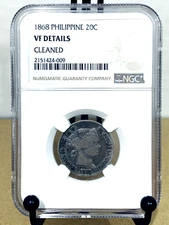 1868 Philippine 20c NGC VF Very Fine Details Cleaned #2151424-009