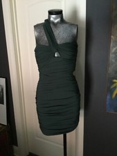 Zara Mini Dress  One Shoulder Cut Out Stretchy Bodycon deep green sz S
