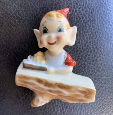 Vintage 1950s Elf Pixie Ceramic Figurine Hand Painted Christmas Elf