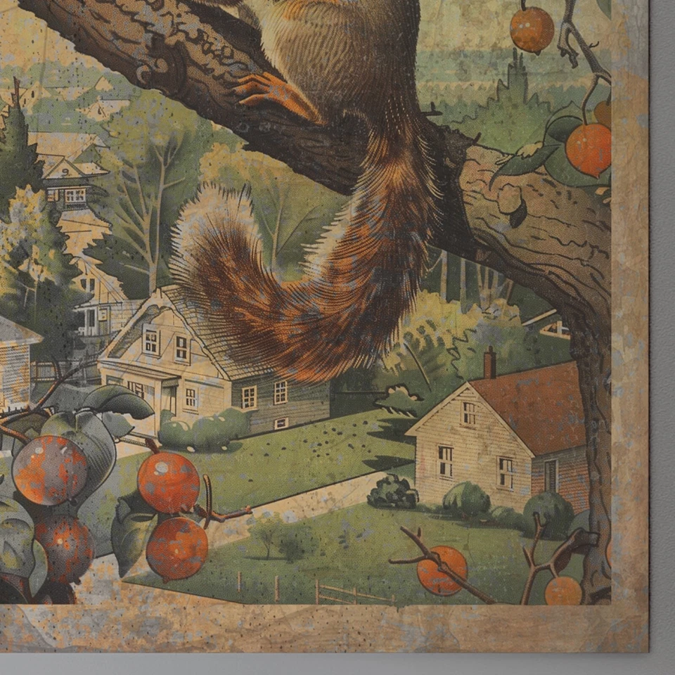 Arte de pared de árbol frutal ardilla de colección, alimentador de ardillas de bosque decoración de naturaleza regalo Foto 3 de 4