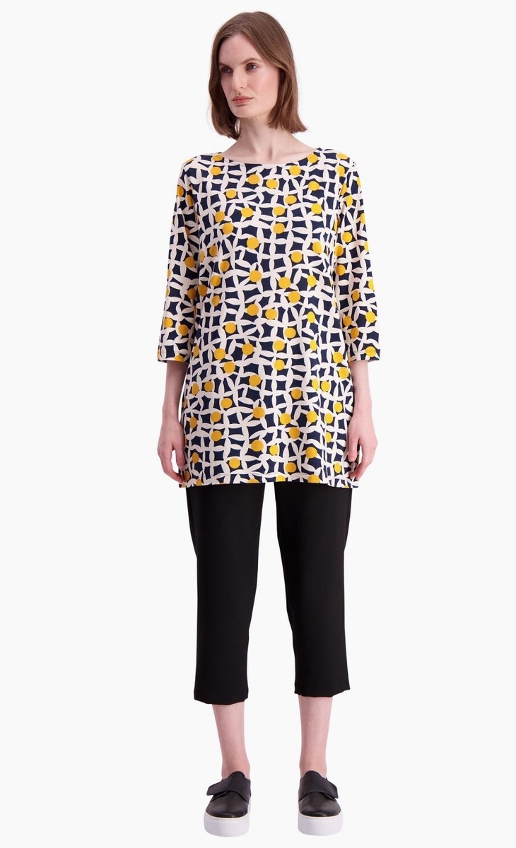 Marimekko Peretta Pielikki Crew Neck Tunic Top 3/4 Sleeve Size 38 